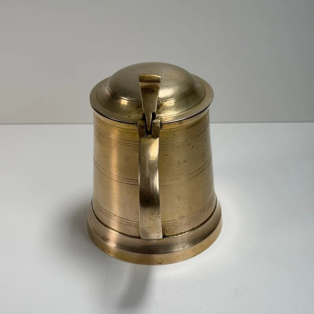 Vintage Brass Lidded Beer Ale Stein Mug Gold Traditional‎ Tankard Old World